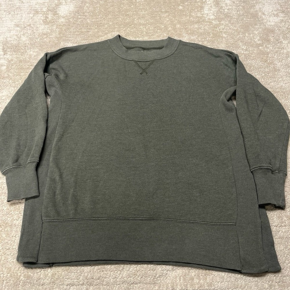 Aerie Oversized Split Hem Sweatshirt Olive Green - Size Women's Extra Small